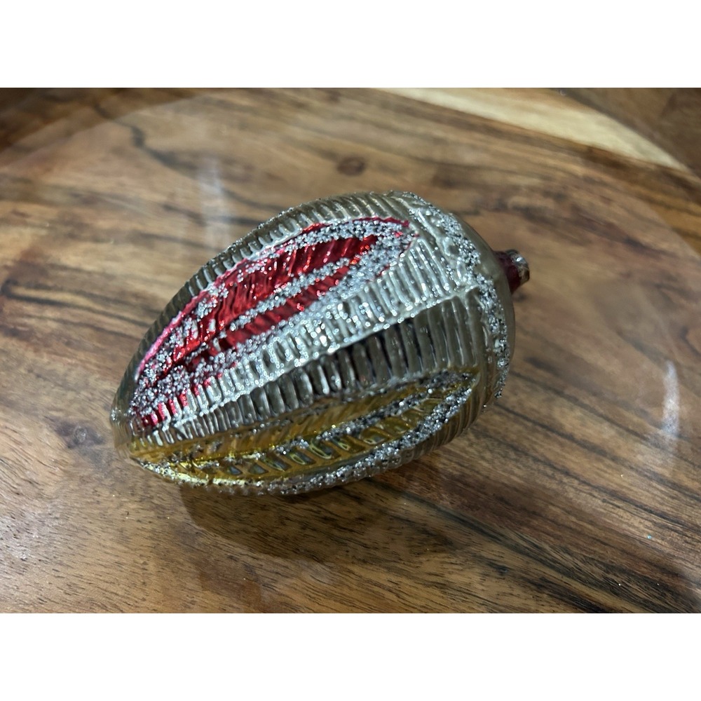 Vintage Germany Glass Christmas‎ Ornament indent blue red yellow Leaf Retro MCM
